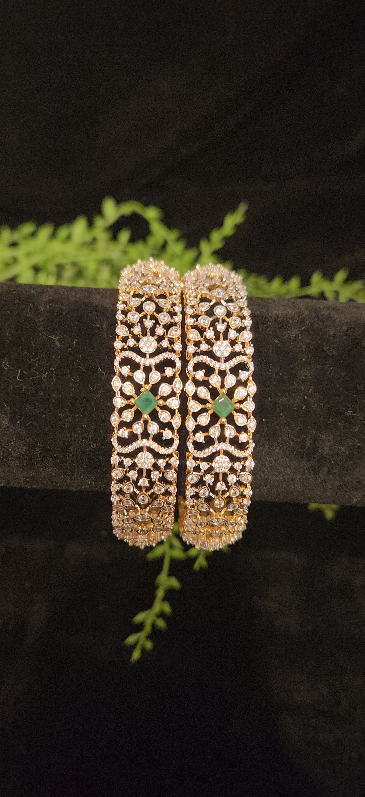 Floral Green Centre Stone CZ Designer Bangles