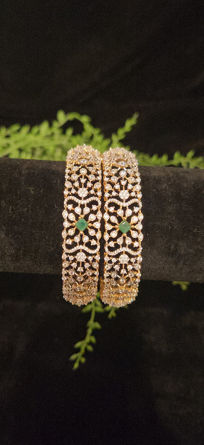 Floral Green Centre Stone CZ Designer Bangles