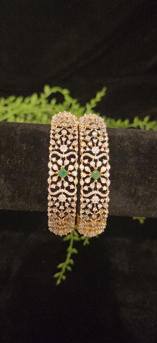Floral Green Centre Stone CZ Designer Bangles