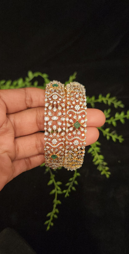 Floral Green Centre Stone CZ Designer Bangles