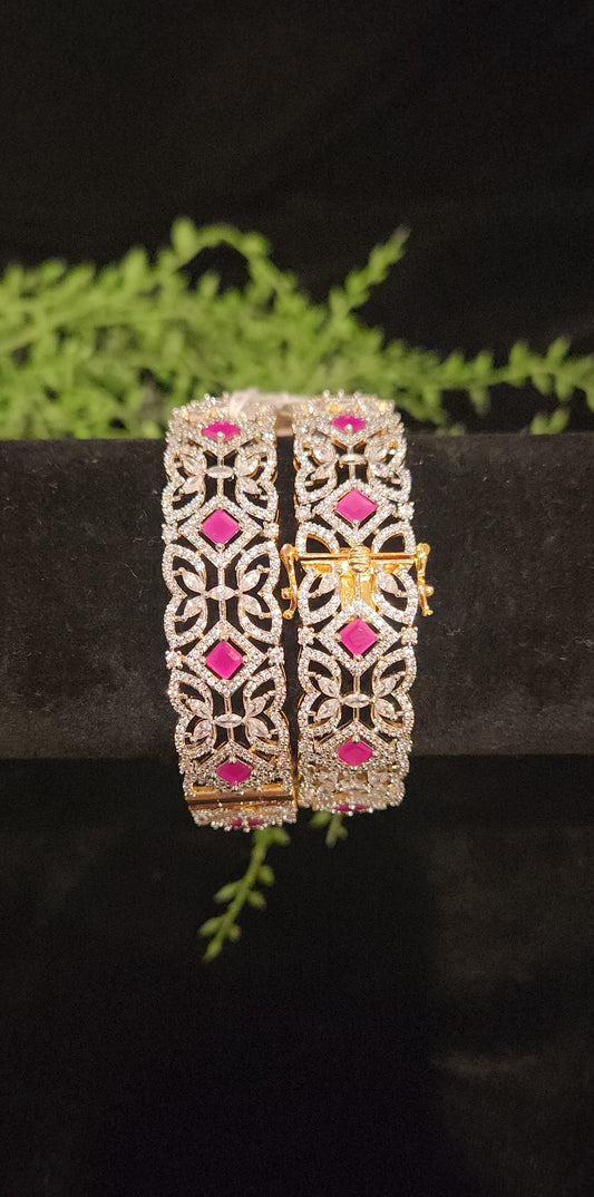 Floral Ruby Stone CZ Designer Bangles
