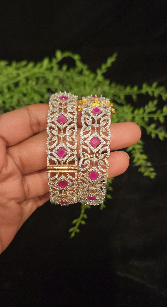 Floral Ruby Stone CZ Designer Bangles