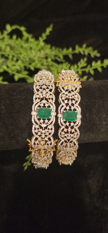 Emerald Stone Floral CZ Designer Bangles