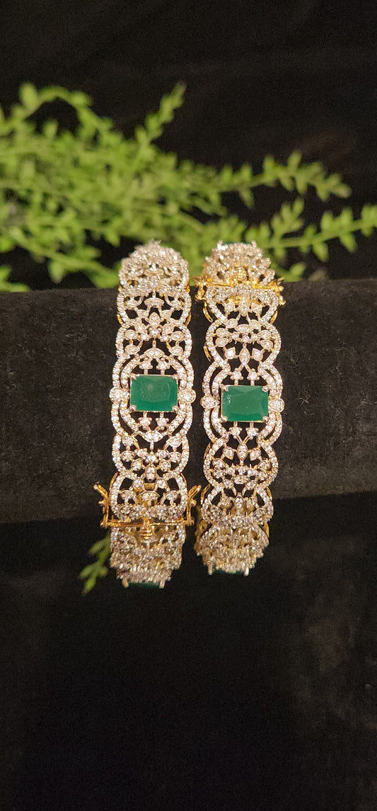Emerald Stone Floral CZ Designer Bangles