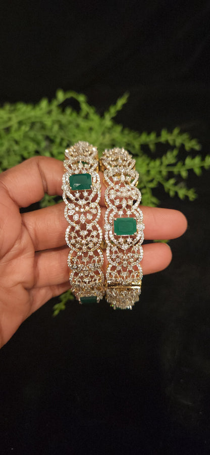 Emerald Stone Floral CZ Designer Bangles