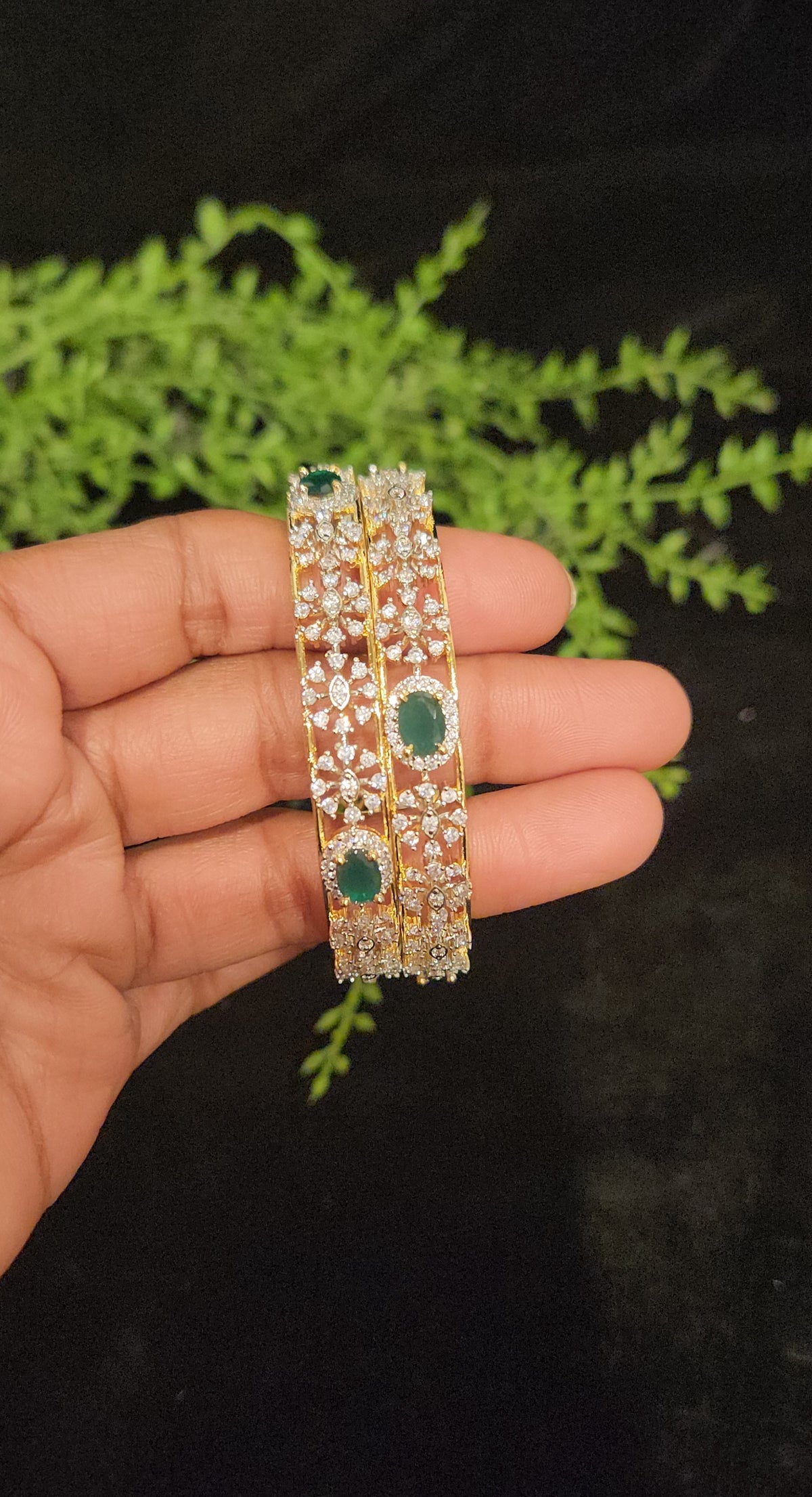 Emerald Centre Stone CZ Designer Bangles