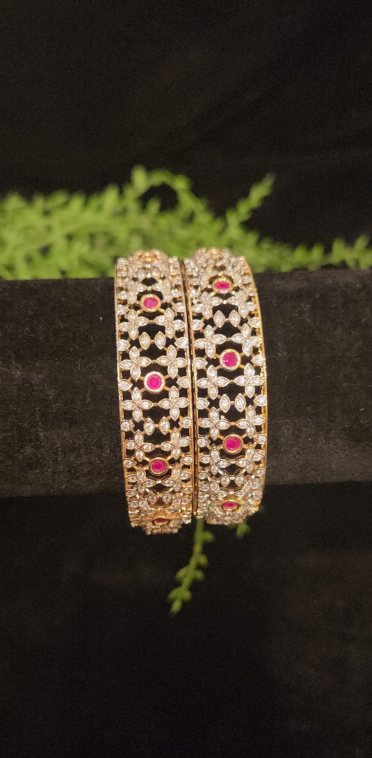 Ruby Stone CZ Floral Designer Bangles