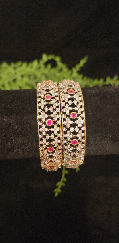 Ruby Stone CZ Floral Designer Bangles