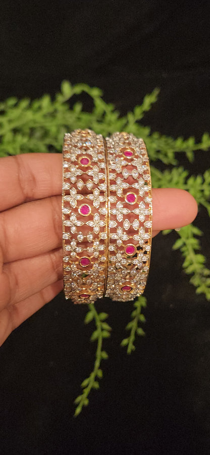 Ruby Stone CZ Floral Designer Bangles