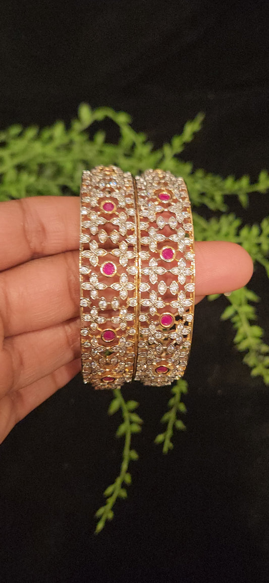 Ruby Stone CZ Floral Designer Bangles