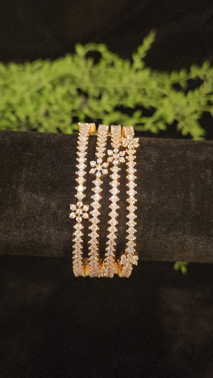 Floral CZ Stone Bangles 4 set