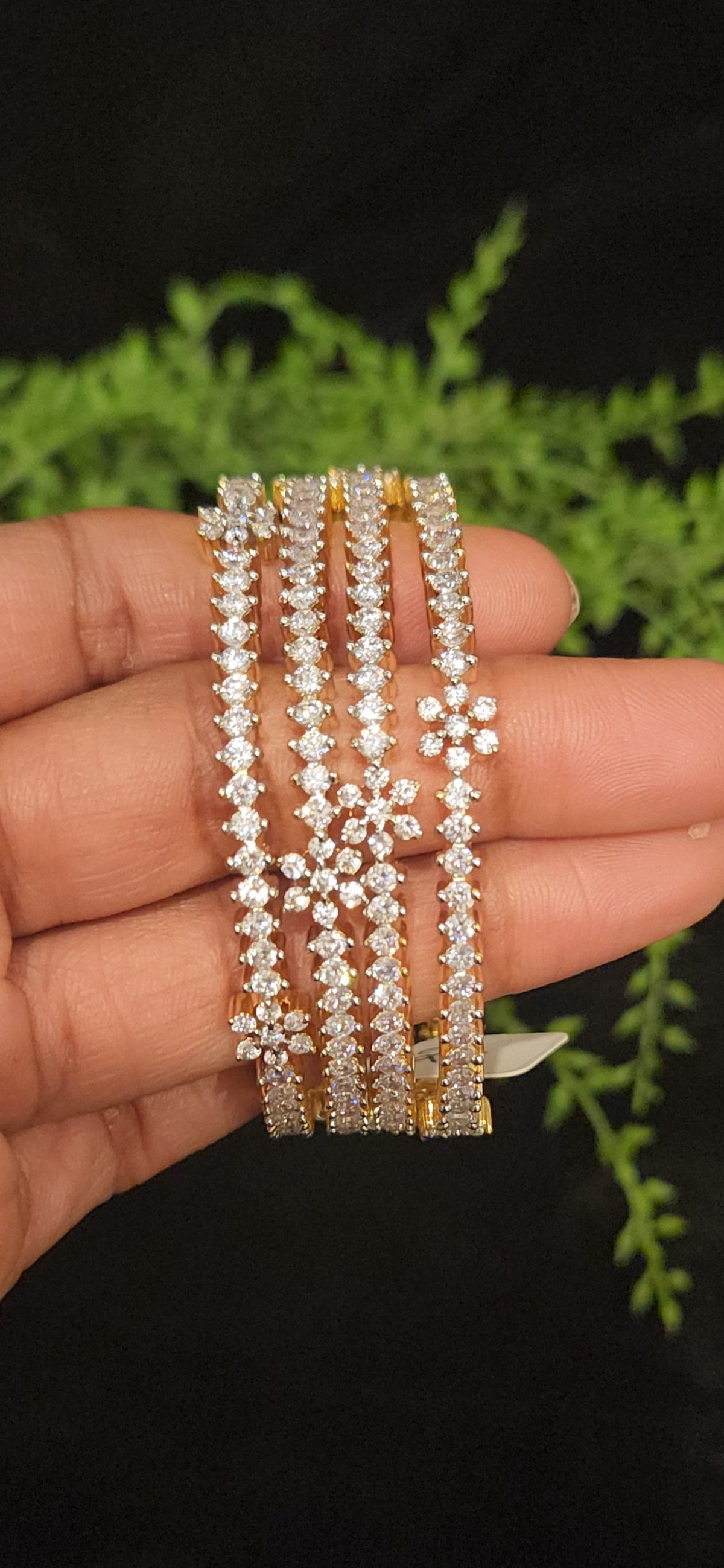 Floral CZ Stone Bangles 4 set