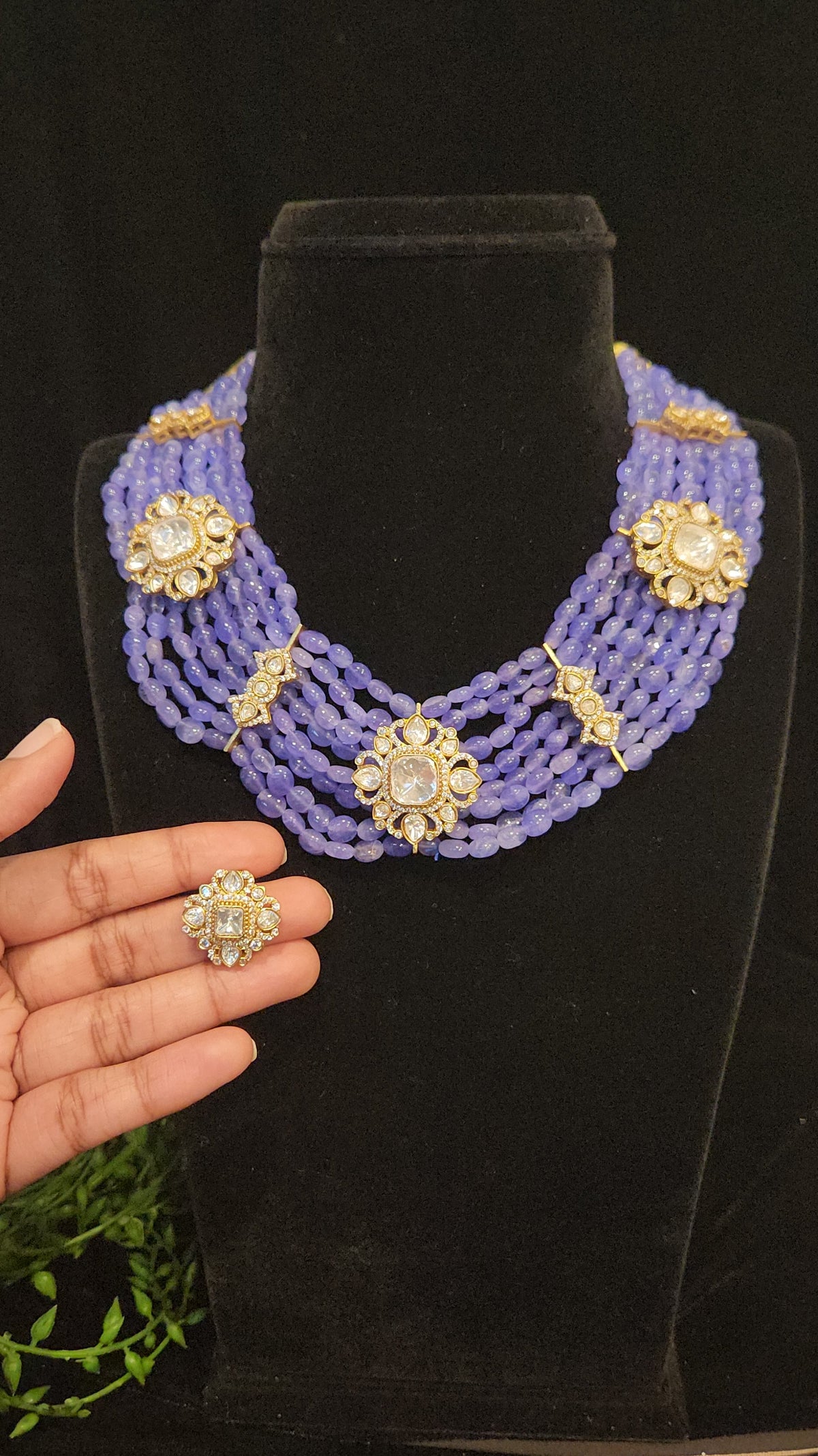 Lavender Moissanite and Beads Necklace Set