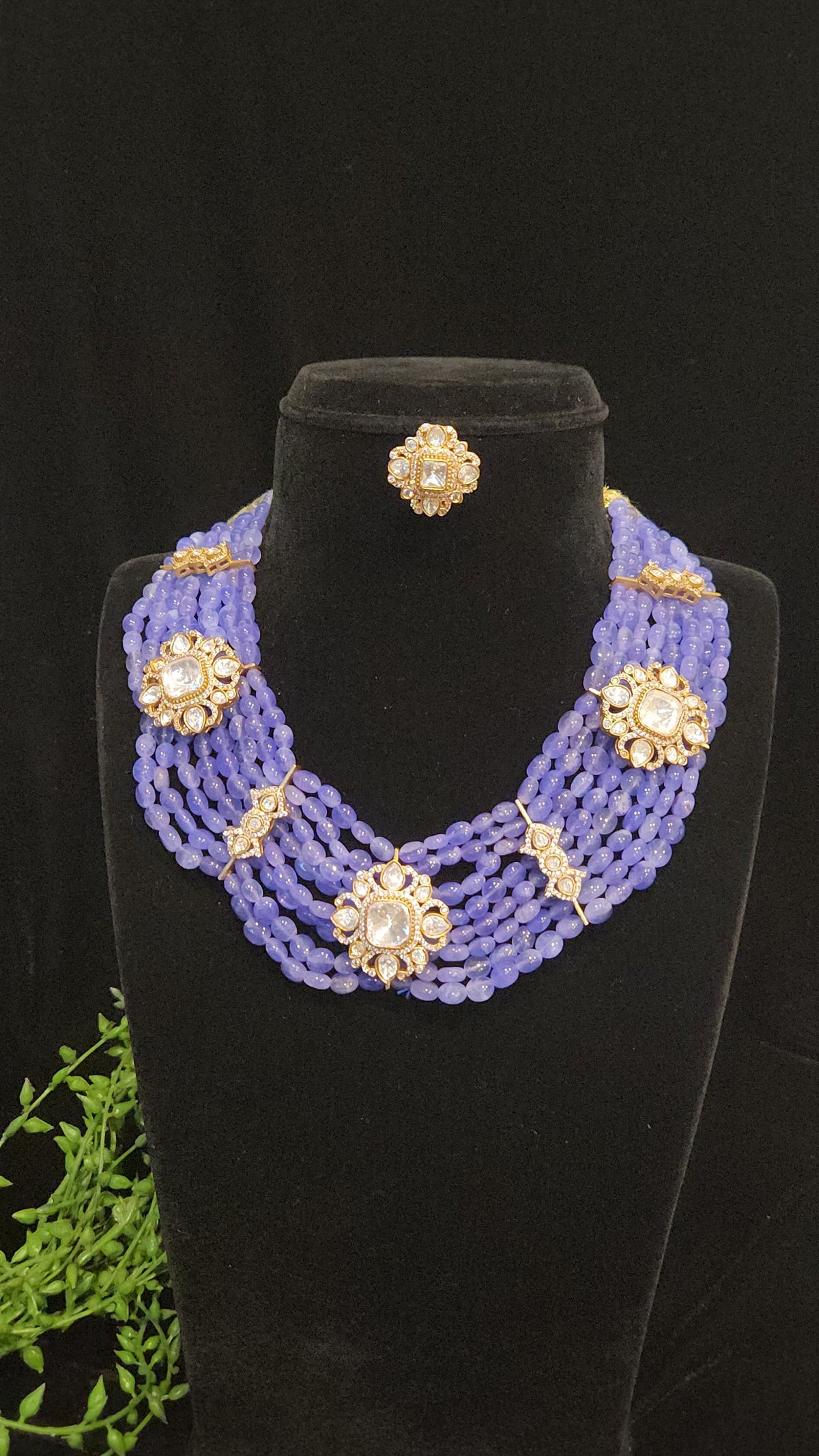 Lavender Moissanite and Beads Necklace Set