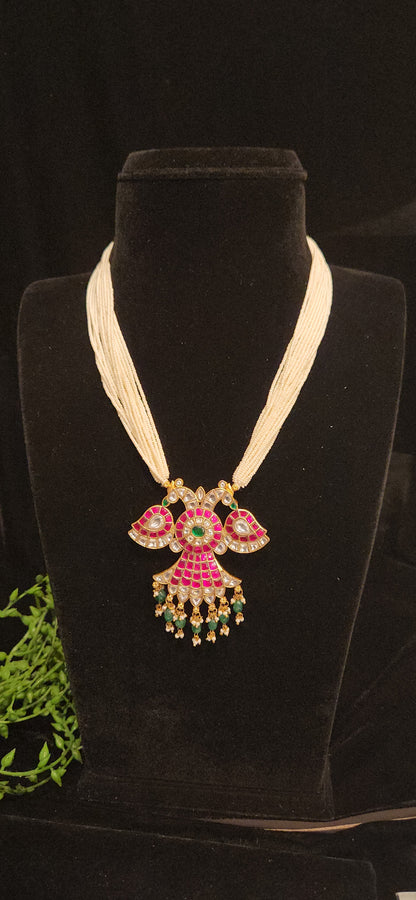 Two-in-One Reversible Pearl Beaded Kundan Garuda Pendant Mala