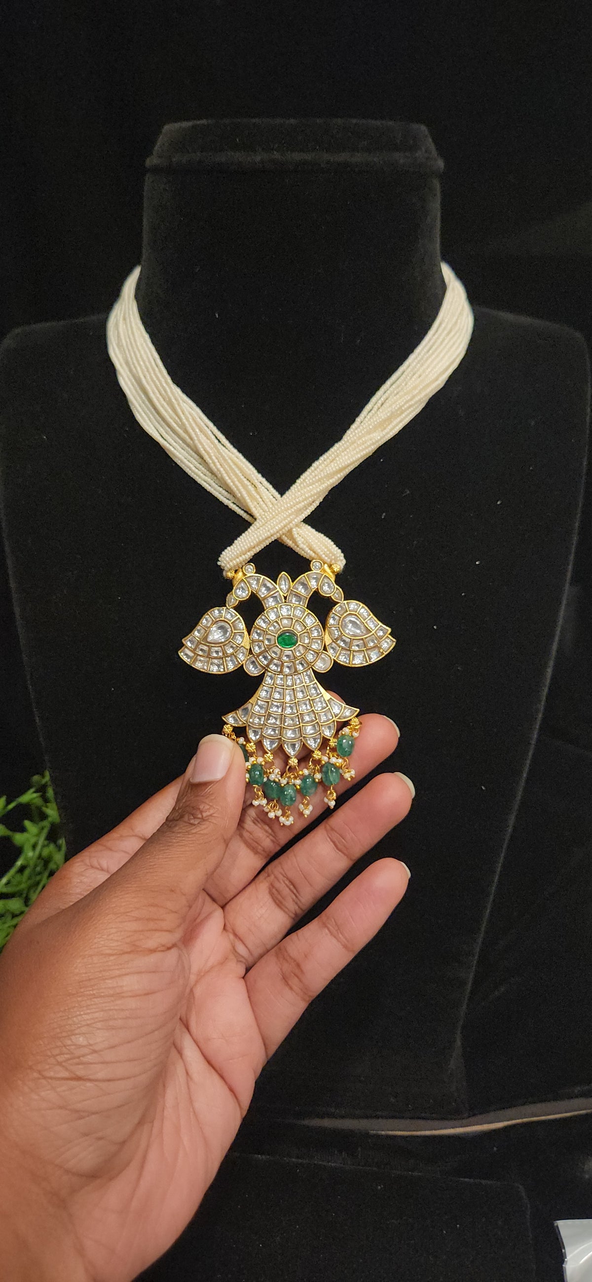 Two-in-One Reversible Pearl Beaded Kundan Garuda Pendant Mala