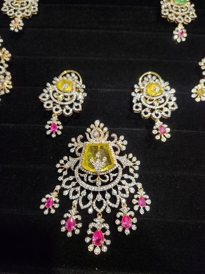 Diamond Finish Floral Pendant Set in Pastel Shades