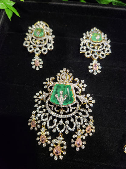 Diamond Finish Floral Pendant Set in Pastel Shades