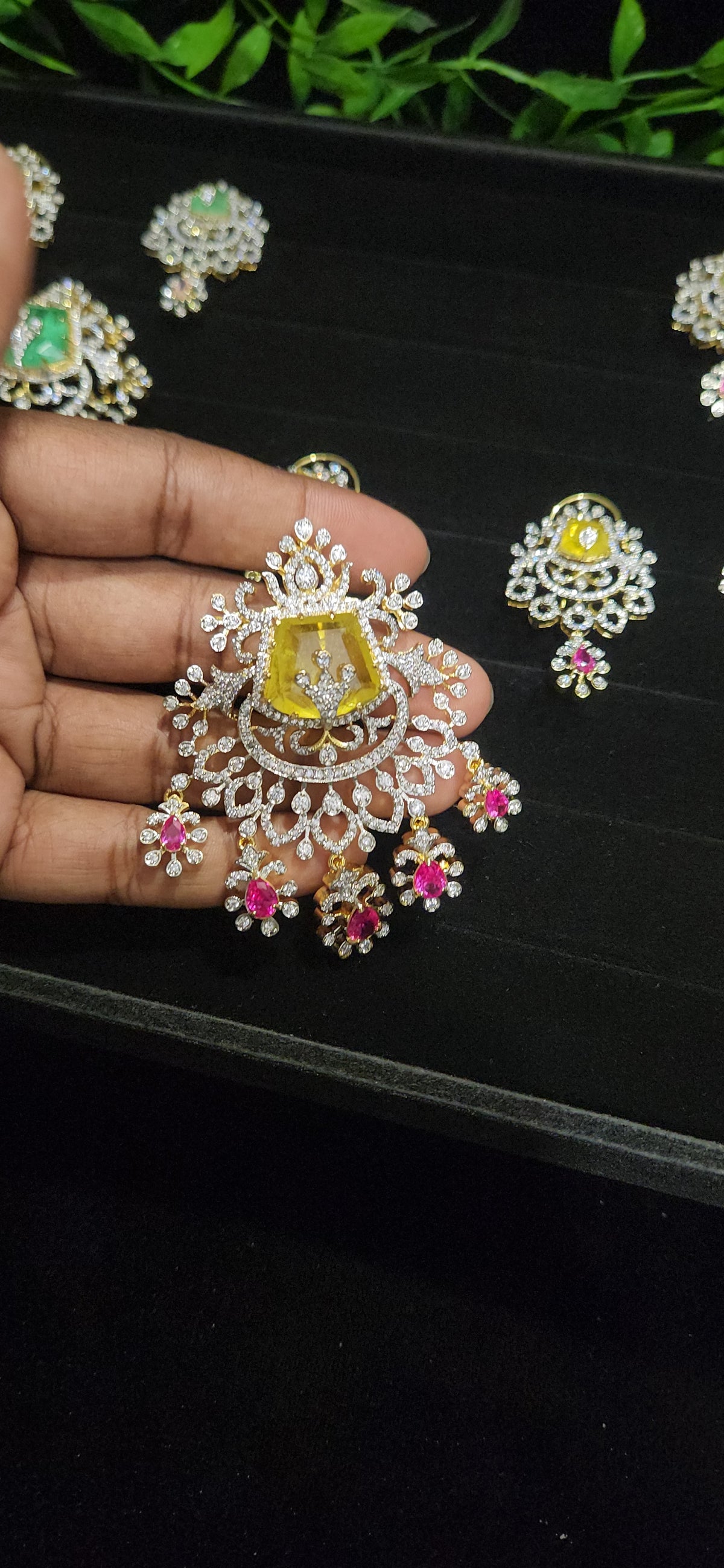 Diamond Finish Floral Pendant Set in Pastel Shades