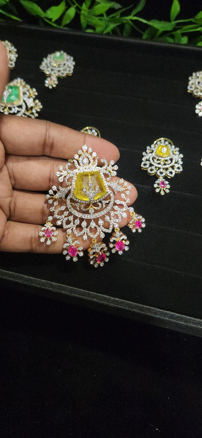 Diamond Finish Floral Pendant Set in Pastel Shades