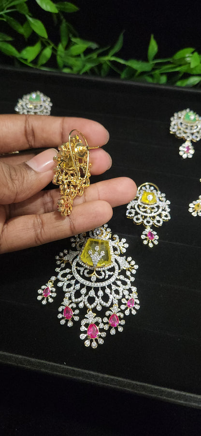 Diamond Finish Floral Pendant Set in Pastel Shades