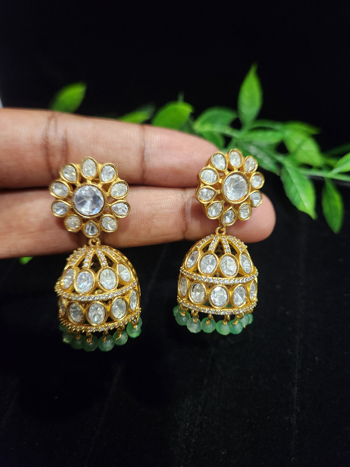 Moissanite Jhumka with Sunflower Studs