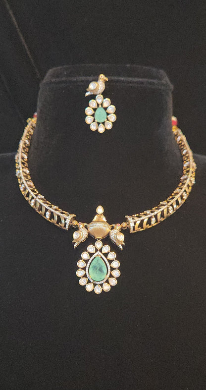 Antique Kante Necklace Set with Peacock and tear drop pendant