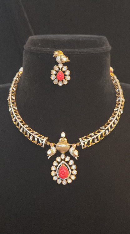 Antique Kante Necklace Set with Peacock and tear drop pendant