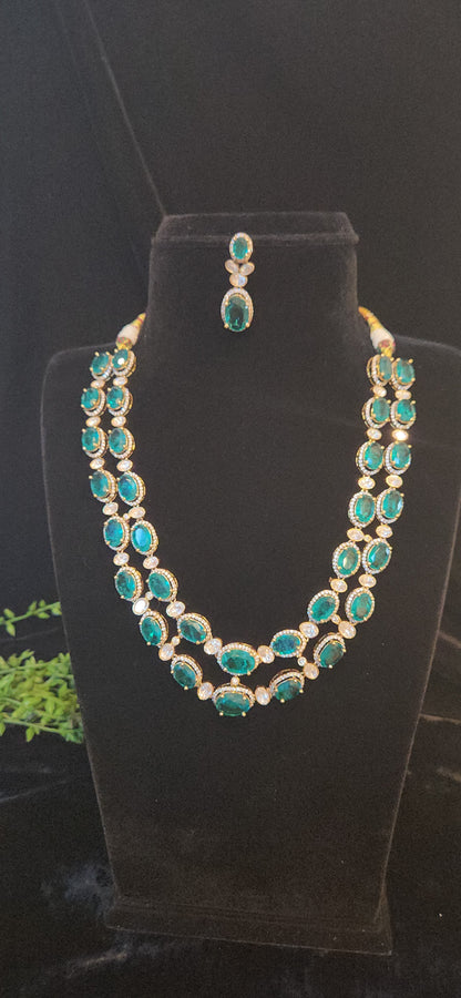 Double Layer Emerald and Polki Necklace Set