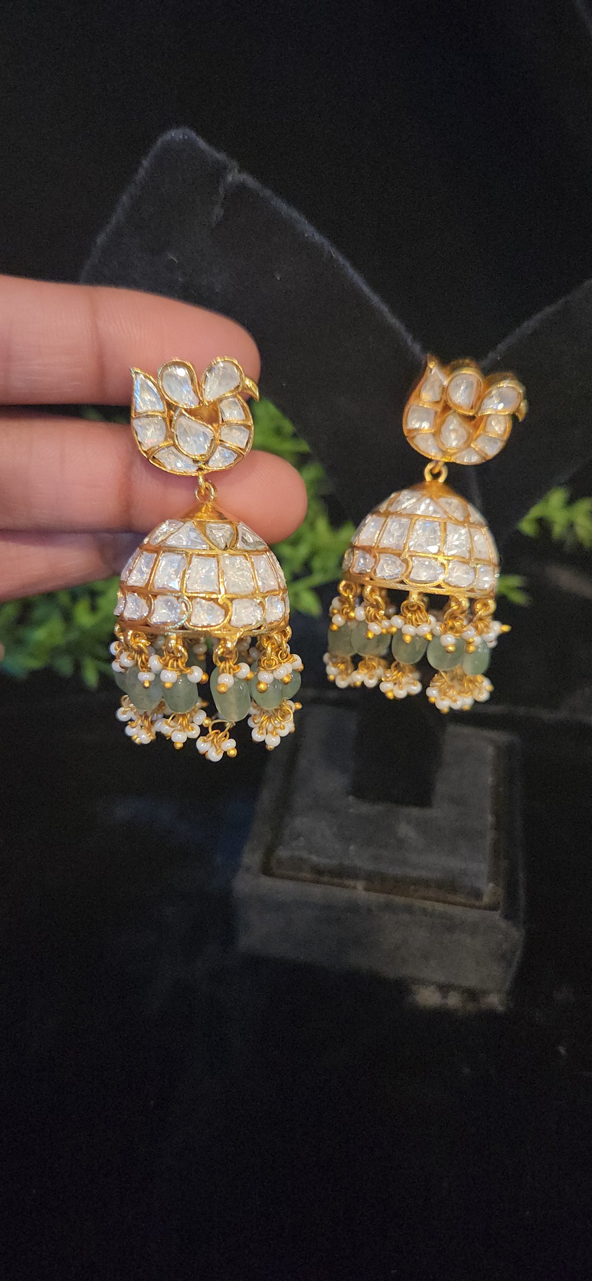 Moissanite Parrot Motif Jhumkas