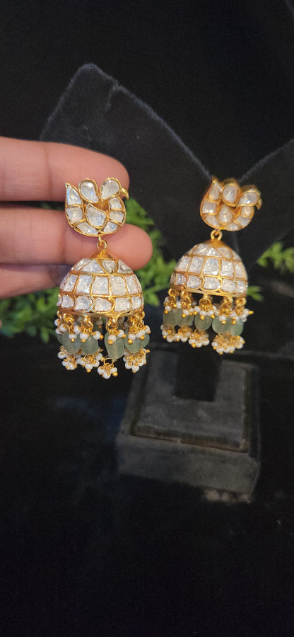 Moissanite Parrot Motif Jhumkas