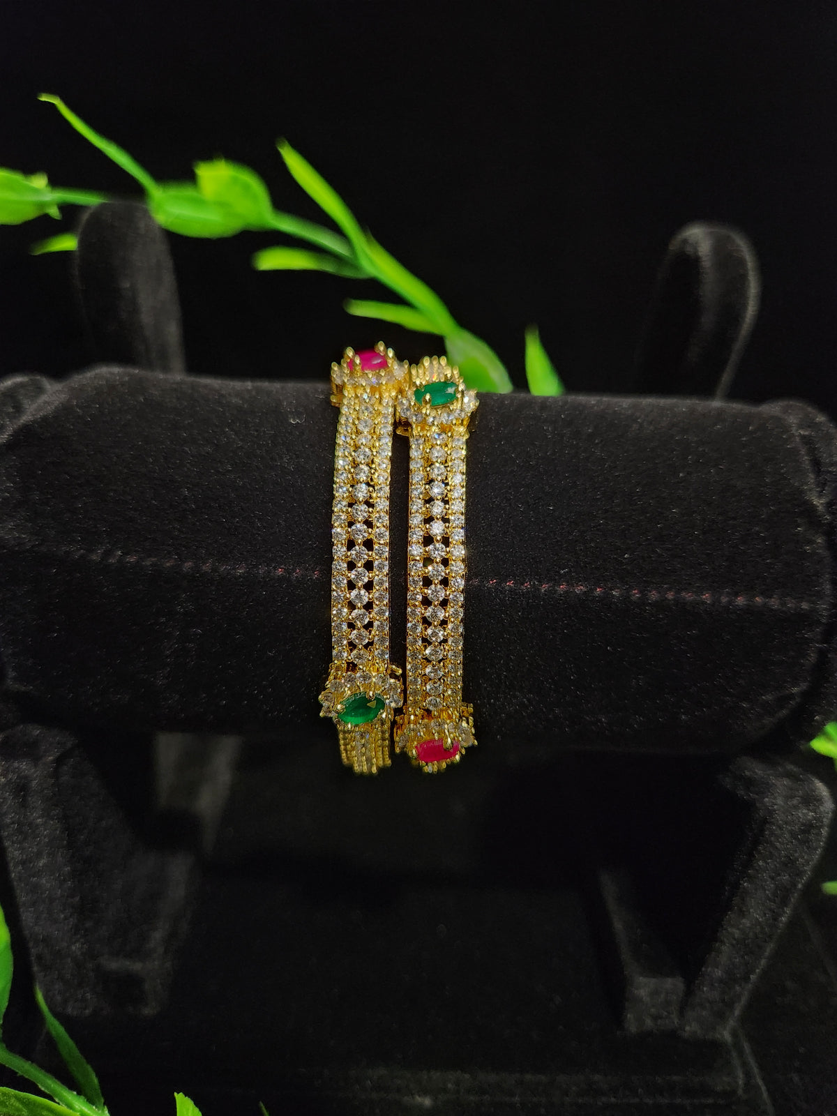 CZ Kids Bangles – Ruby & Green Multicolor