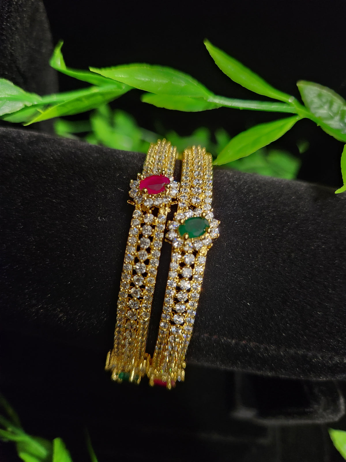 CZ Kids Bangles – Ruby & Green Multicolor