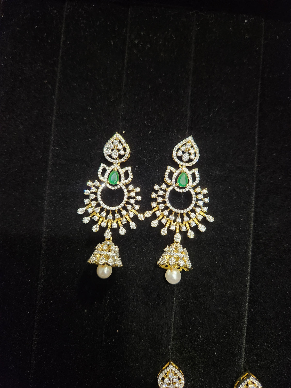 Diamond Finish CZ Chandbali Jhumkas