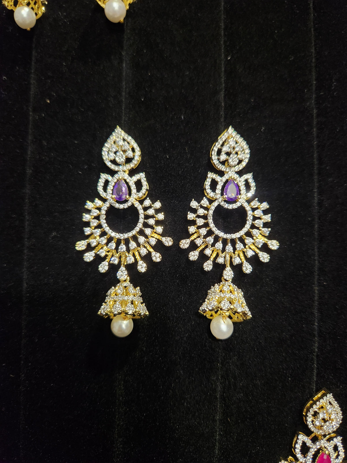 Diamond Finish CZ Chandbali Jhumkas