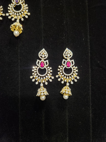 Diamond Finish CZ Chandbali Jhumkas