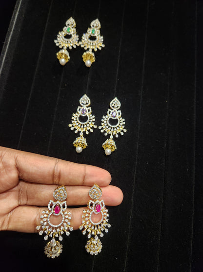Diamond Finish CZ Chandbali Jhumkas