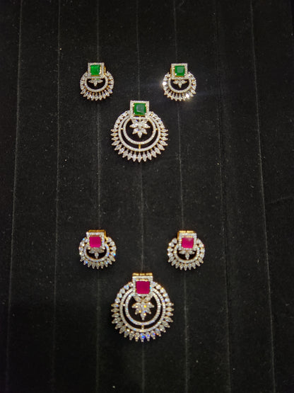 Diamond Finish CZ Round Pendant Set