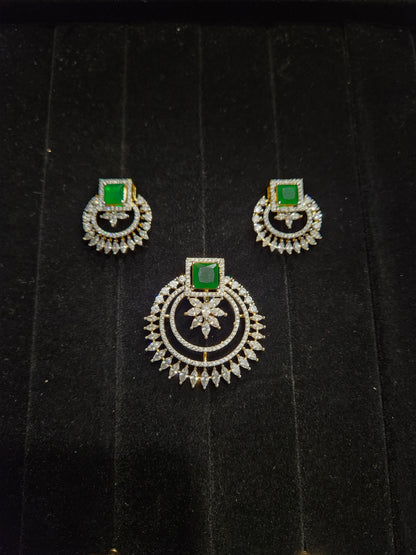 Diamond Finish CZ Round Pendant Set
