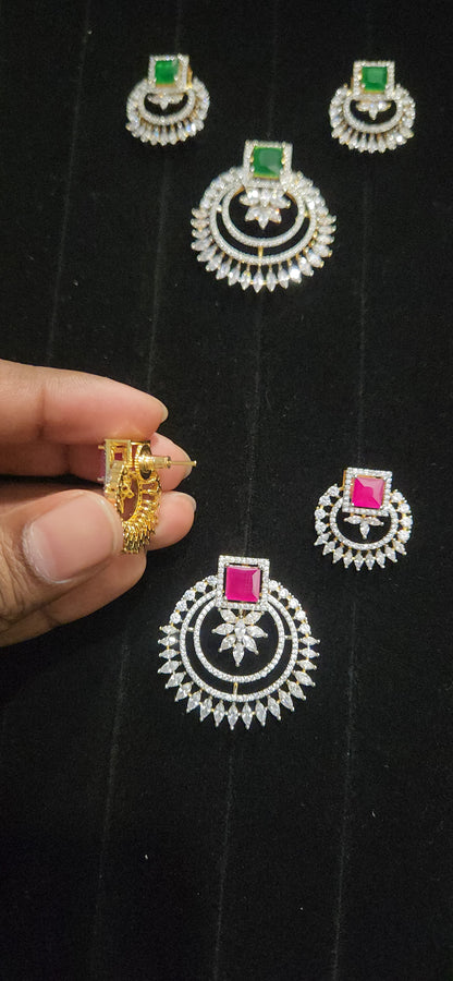 Diamond Finish CZ Round Pendant Set