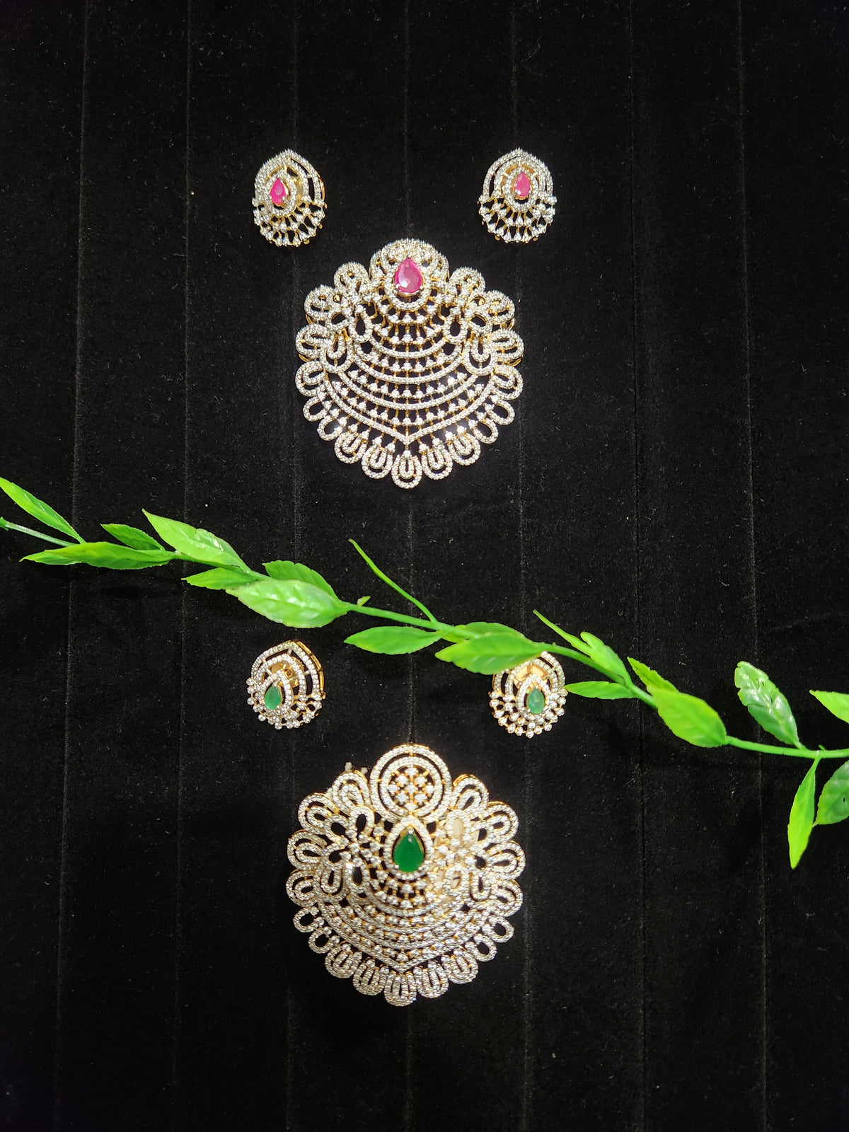 Diamond Finish CZ Floral Pendant Set