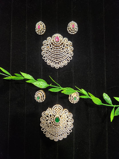 Diamond Finish CZ Floral Pendant Set