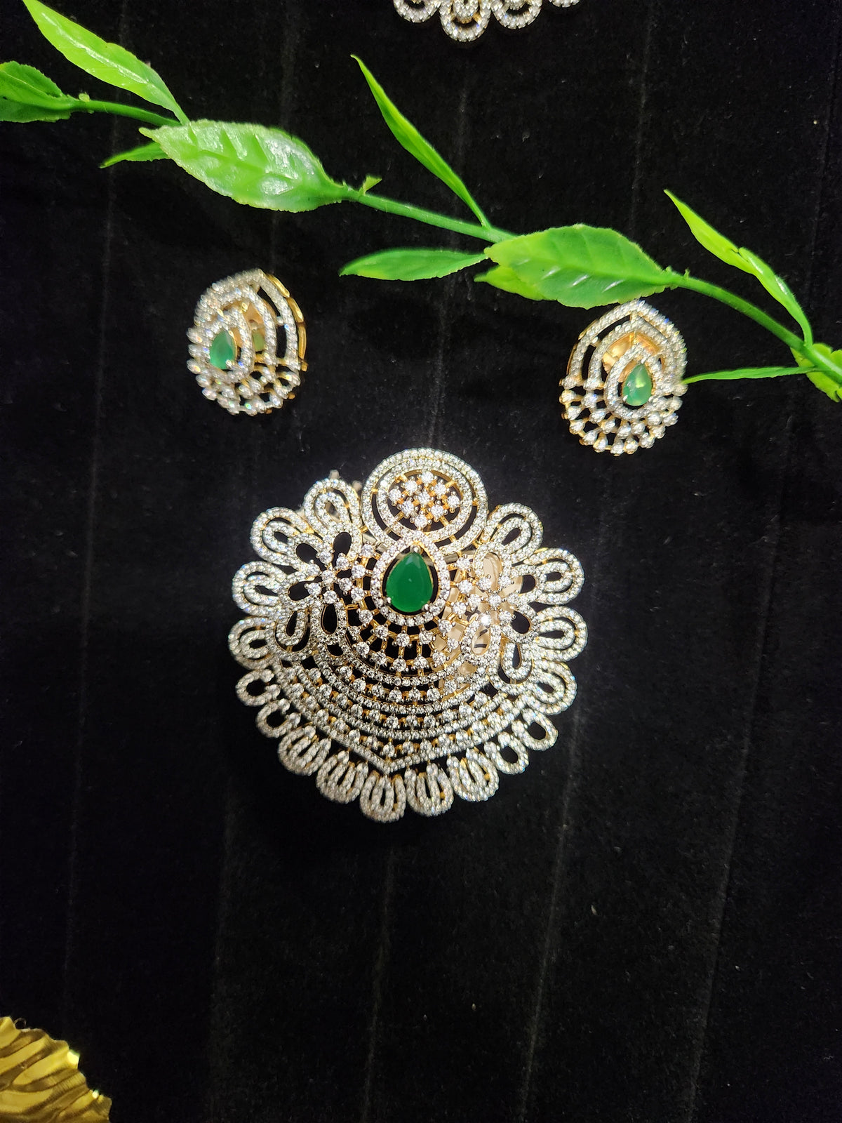 Diamond Finish CZ Floral Pendant Set