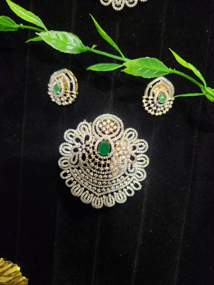 Diamond Finish CZ Floral Pendant Set