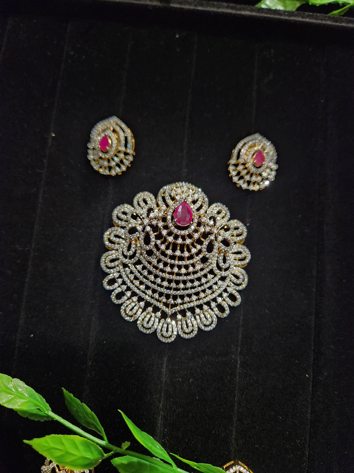 Diamond Finish CZ Floral Pendant Set