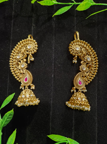 Antique Floral Mango Design Earcuff Earrings with Jhumka