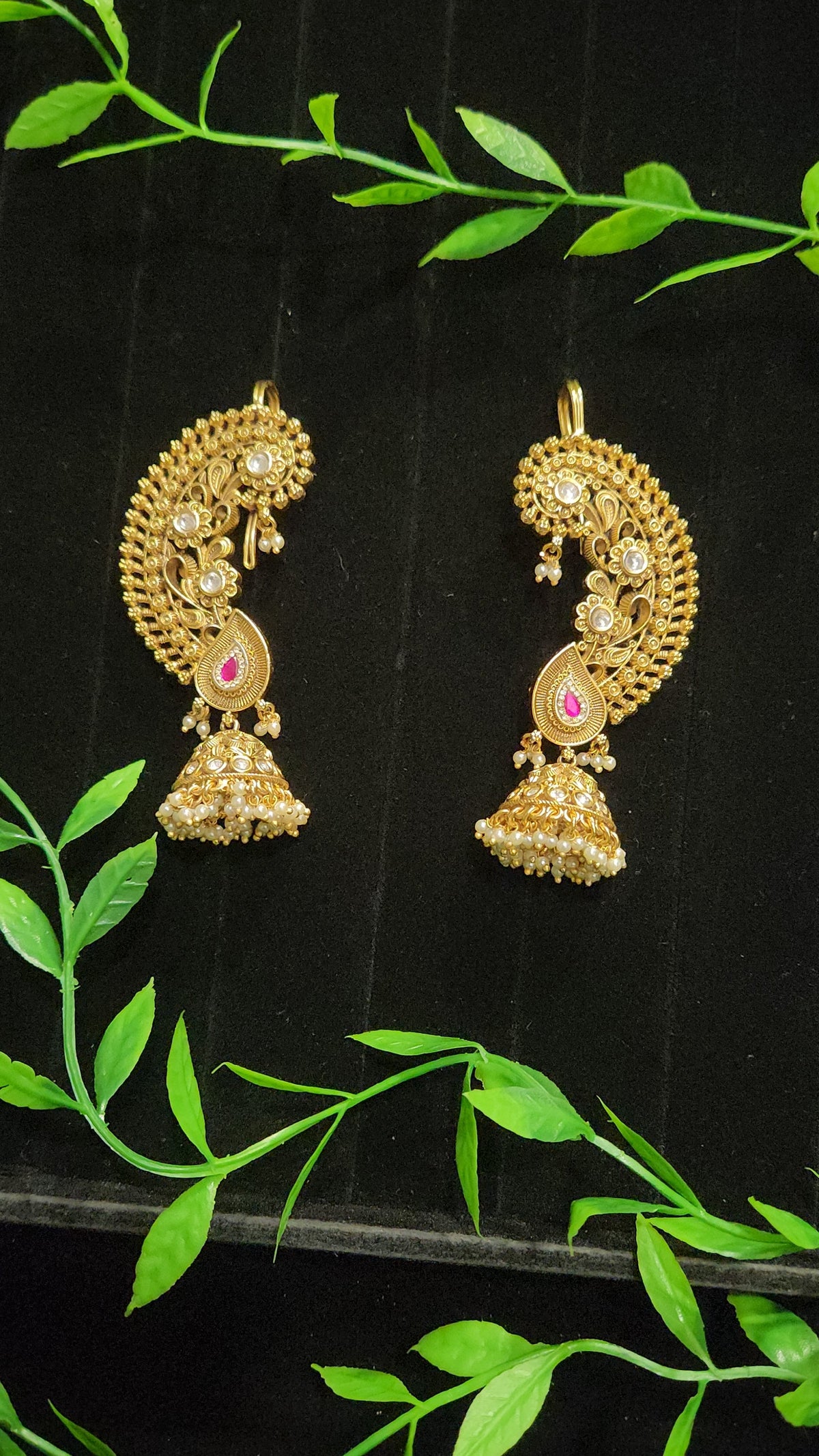 Antique Floral Mango Design Earcuff Earrings with Jhumka