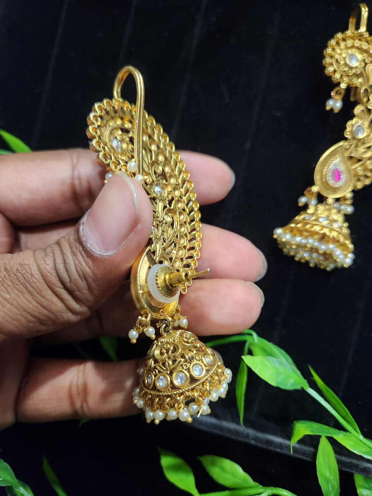 Antique Floral Mango Design Earcuff Earrings with Jhumka