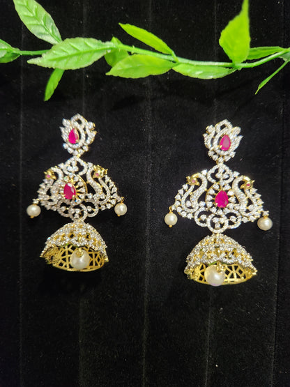 Diamond Finish Peacock Jhumkas