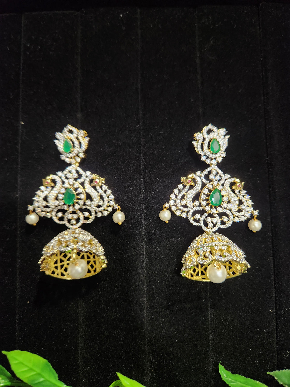 Diamond Finish Peacock Jhumkas